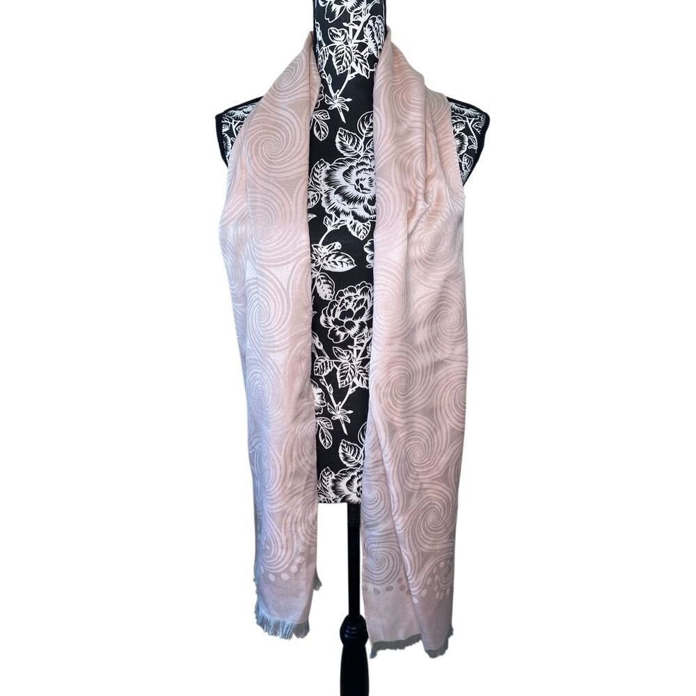 Blush Pink Swirl Pattern Lightweight Scarf Shawl Wrap Soft Fringe Paisley Style